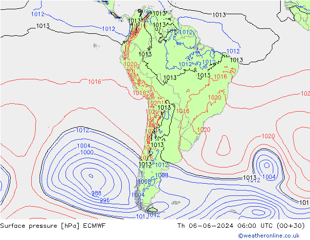 Surface pressure ECMWF Th 06.06.2024 06 UTC