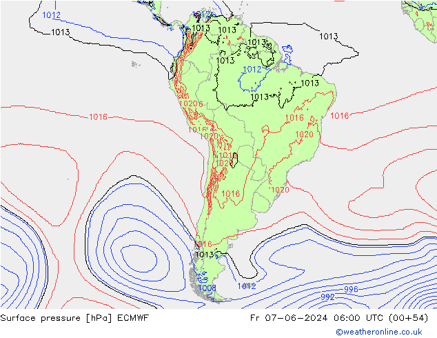 Atmosférický tlak ECMWF Pá 07.06.2024 06 UTC