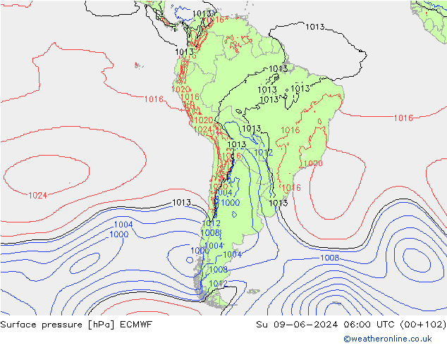 Luchtdruk (Grond) ECMWF zo 09.06.2024 06 UTC