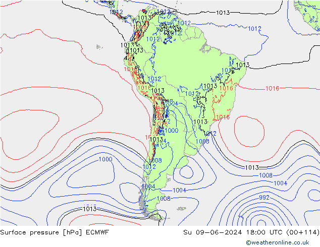 приземное давление ECMWF Вс 09.06.2024 18 UTC