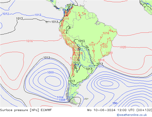 Luchtdruk (Grond) ECMWF ma 10.06.2024 12 UTC