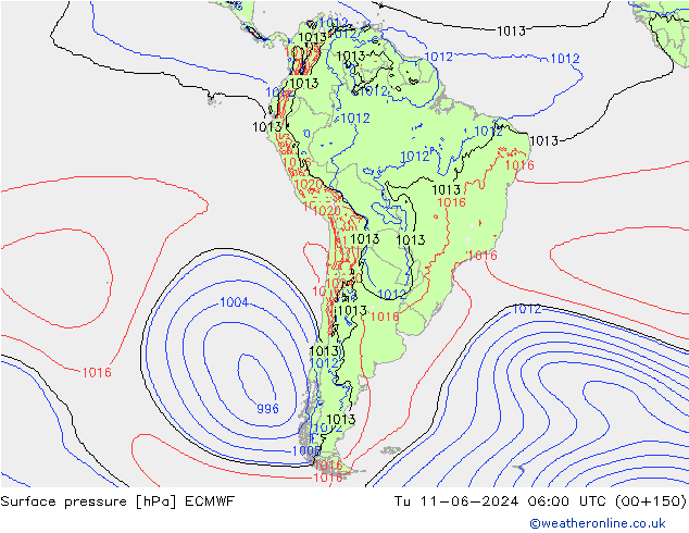 Atmosférický tlak ECMWF Út 11.06.2024 06 UTC