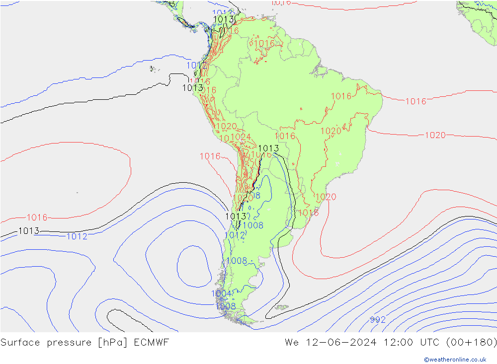 Surface pressure ECMWF We 12.06.2024 12 UTC