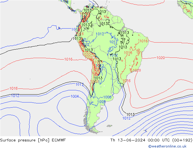 Pressione al suolo ECMWF gio 13.06.2024 00 UTC