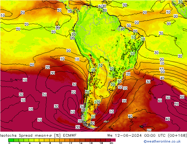 Eşrüzgar Hızları Spread ECMWF Çar 12.06.2024 00 UTC