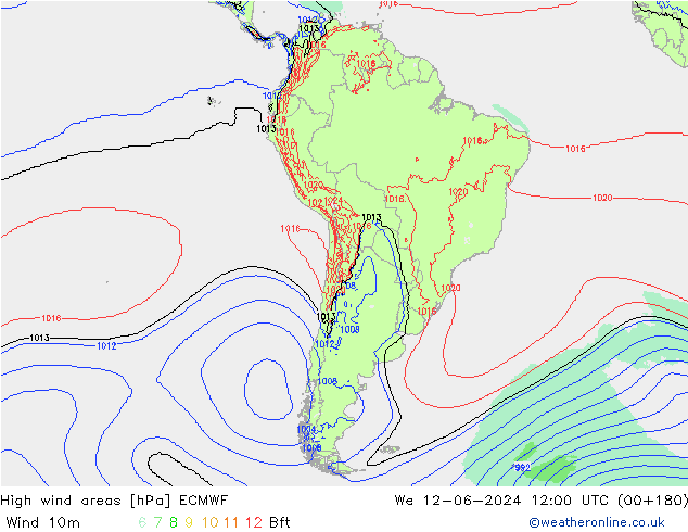 High wind areas ECMWF ср 12.06.2024 12 UTC