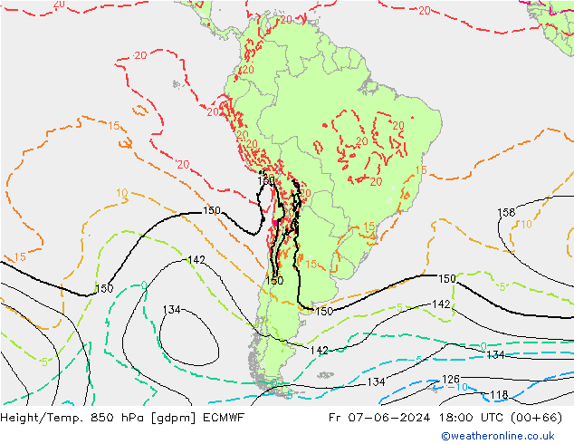 Geop./Temp. 850 hPa ECMWF vie 07.06.2024 18 UTC