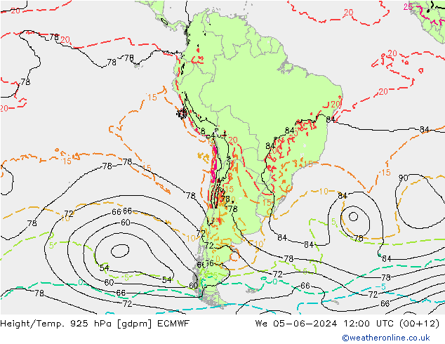 Height/Temp. 925 гПа ECMWF ср 05.06.2024 12 UTC