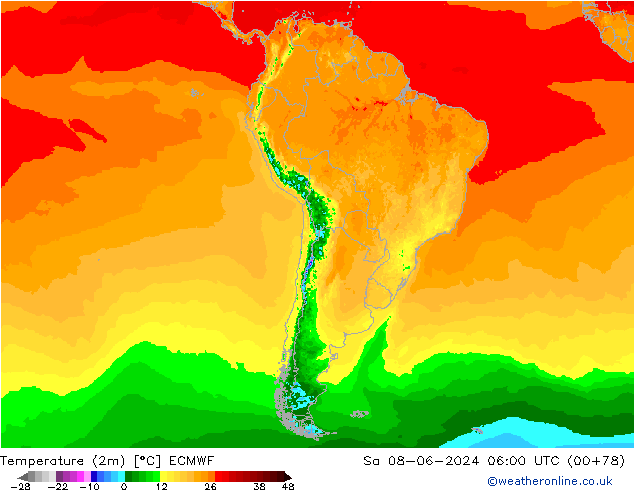 Temperature (2m) ECMWF Sa 08.06.2024 06 UTC