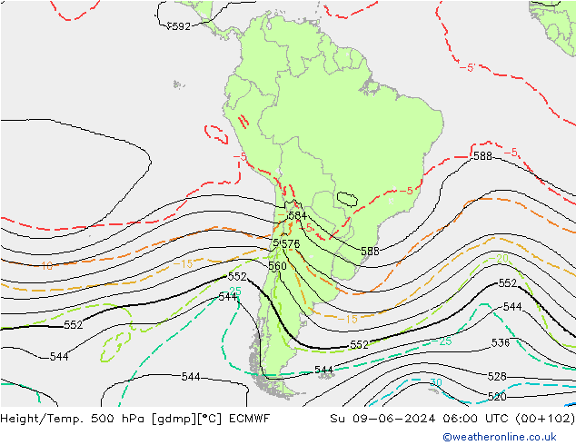 Height/Temp. 500 hPa ECMWF Dom 09.06.2024 06 UTC