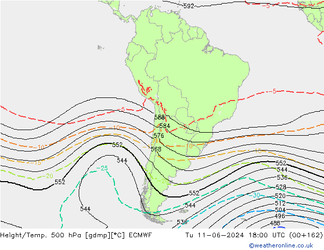 Yükseklik/Sıc. 500 hPa ECMWF Sa 11.06.2024 18 UTC