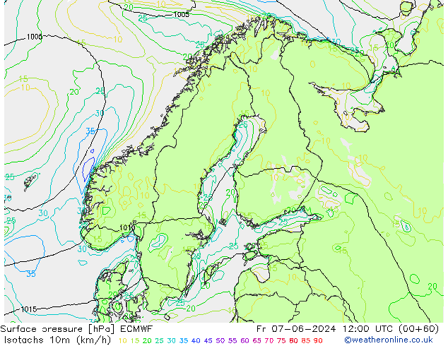 Isotachen (km/h) ECMWF Fr 07.06.2024 12 UTC