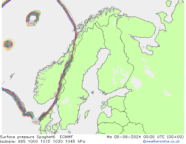 地面气压 Spaghetti ECMWF 星期三 05.06.2024 00 UTC