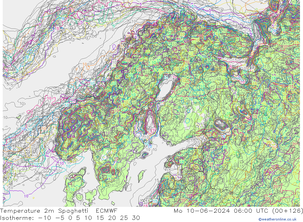 température 2m Spaghetti ECMWF lun 10.06.2024 06 UTC