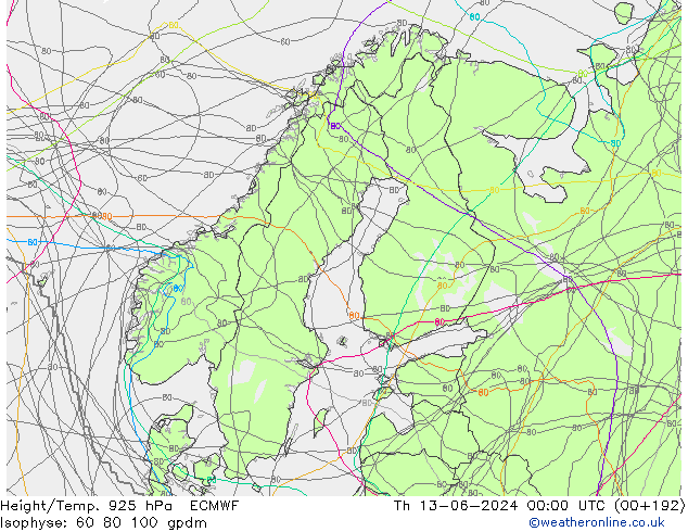 Height/Temp. 925 hPa ECMWF gio 13.06.2024 00 UTC