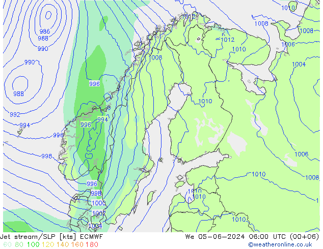 高速氣流/地面气压 ECMWF 星期三 05.06.2024 06 UTC