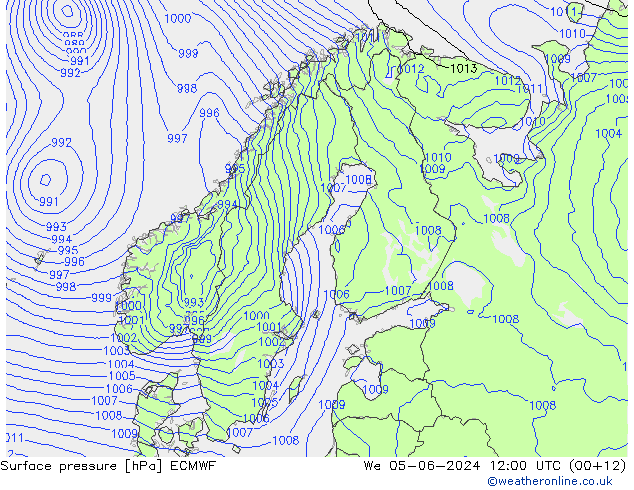 Luchtdruk (Grond) ECMWF wo 05.06.2024 12 UTC