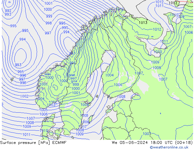 pressão do solo ECMWF Qua 05.06.2024 18 UTC