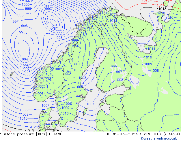 Luchtdruk (Grond) ECMWF do 06.06.2024 00 UTC