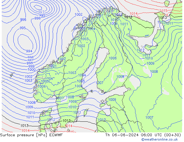 pressão do solo ECMWF Qui 06.06.2024 06 UTC