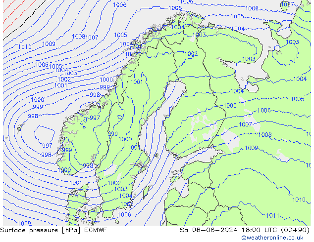 Surface pressure ECMWF Sa 08.06.2024 18 UTC