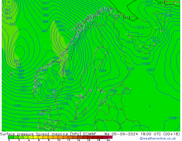 pression de l'air Spread ECMWF mer 05.06.2024 18 UTC