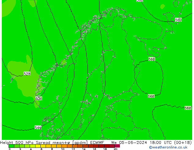 Height 500 hPa Spread ECMWF We 05.06.2024 18 UTC