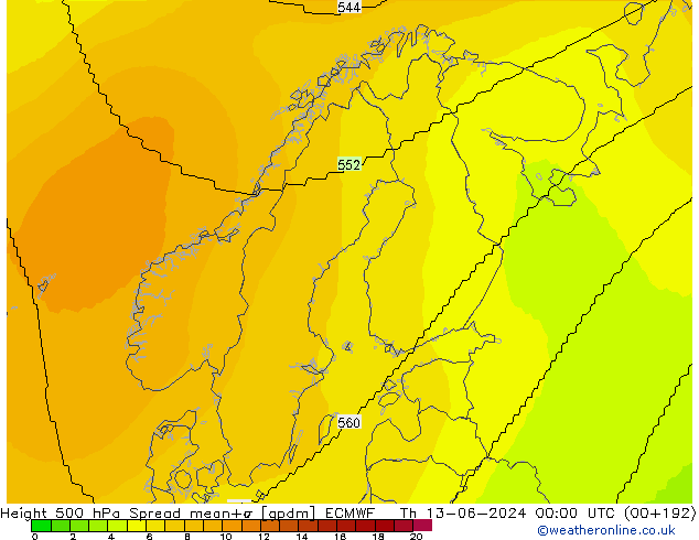 Geop. 500 hPa Spread ECMWF jue 13.06.2024 00 UTC