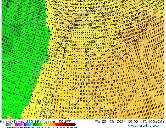 Height/Temp. 850 hPa ECMWF St 05.06.2024 06 UTC