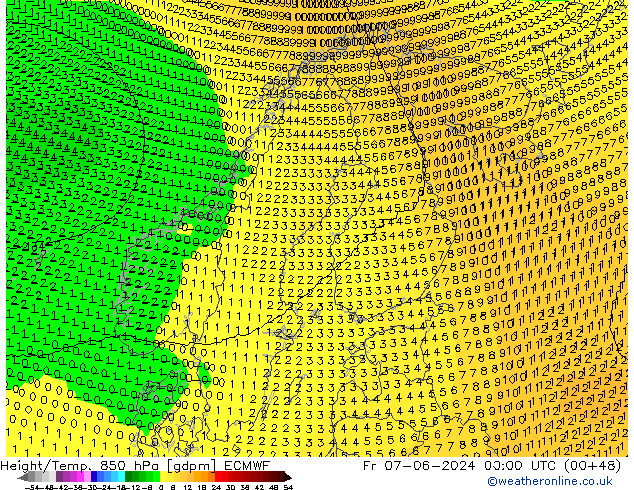 Height/Temp. 850 hPa ECMWF Fr 07.06.2024 00 UTC