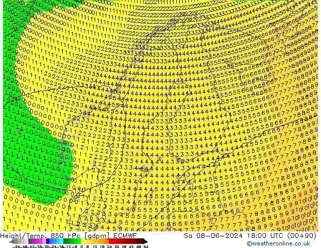 Height/Temp. 850 hPa ECMWF  08.06.2024 18 UTC