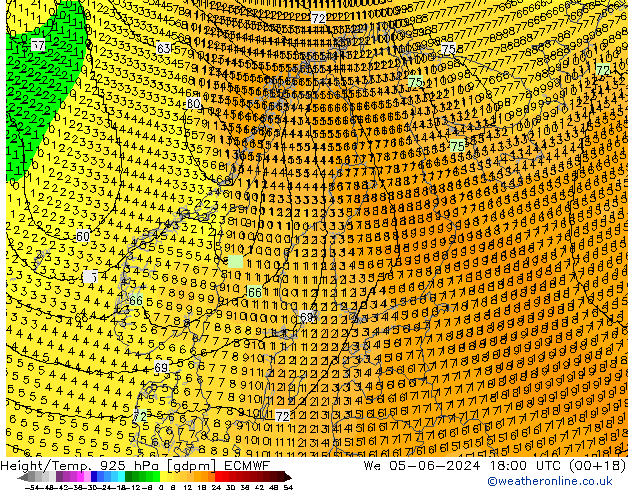 Height/Temp. 925 hPa ECMWF mer 05.06.2024 18 UTC