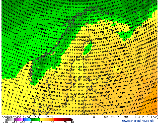 Temperature (2m) ECMWF Út 11.06.2024 18 UTC