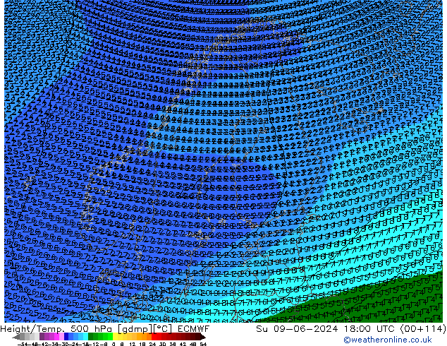 Height/Temp. 500 hPa ECMWF dom 09.06.2024 18 UTC