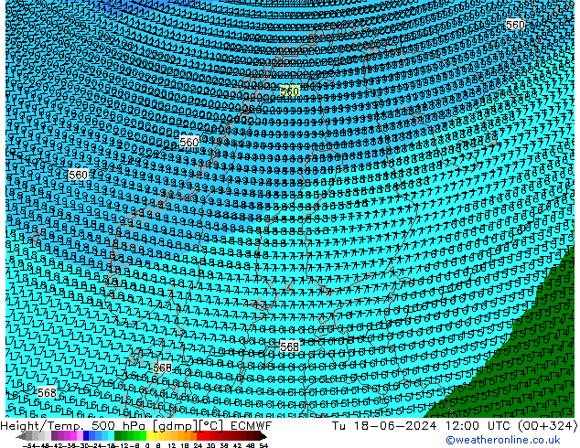 Height/Temp. 500 hPa ECMWF Di 18.06.2024 12 UTC