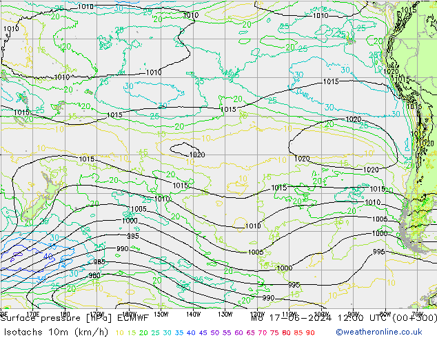 Eşrüzgar Hızları (km/sa) ECMWF Pzt 17.06.2024 12 UTC