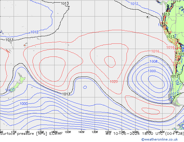 Atmosférický tlak ECMWF Po 10.06.2024 18 UTC