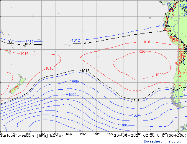 Pressione al suolo ECMWF gio 20.06.2024 00 UTC