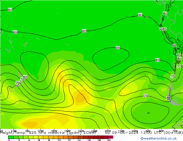 Hoogte/Temp. 925 hPa ECMWF zo 09.06.2024 12 UTC