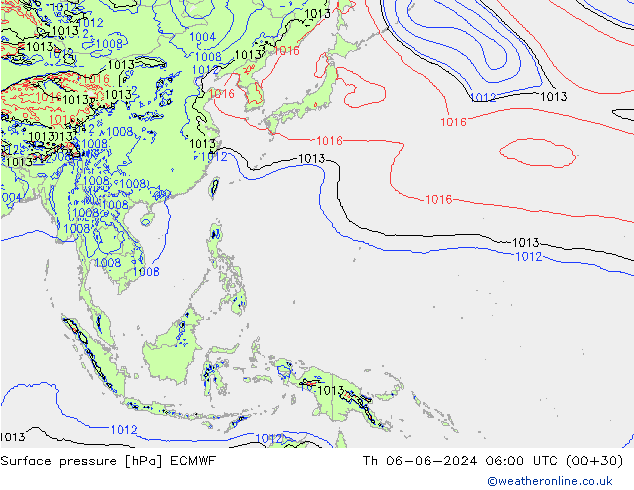 Luchtdruk (Grond) ECMWF do 06.06.2024 06 UTC