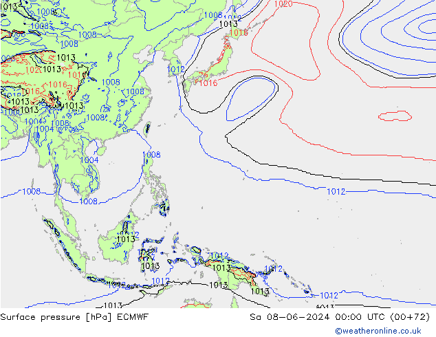 Surface pressure ECMWF Sa 08.06.2024 00 UTC