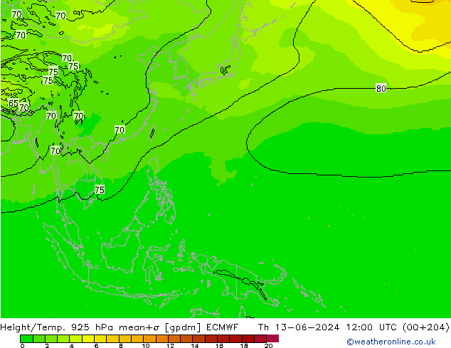 Height/Temp. 925 hPa ECMWF  13.06.2024 12 UTC