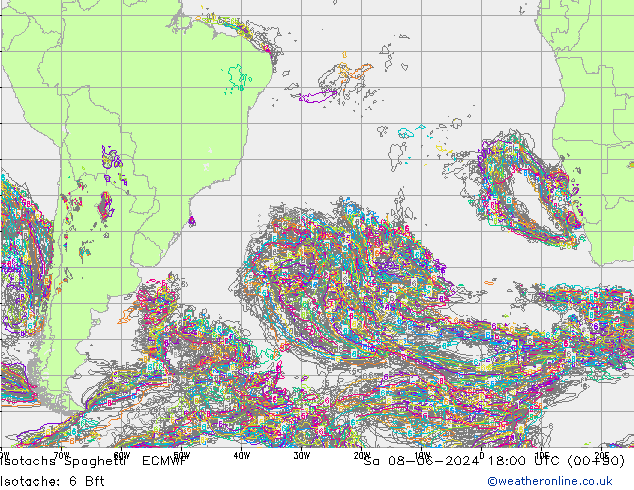 Isotachs Spaghetti ECMWF Sa 08.06.2024 18 UTC