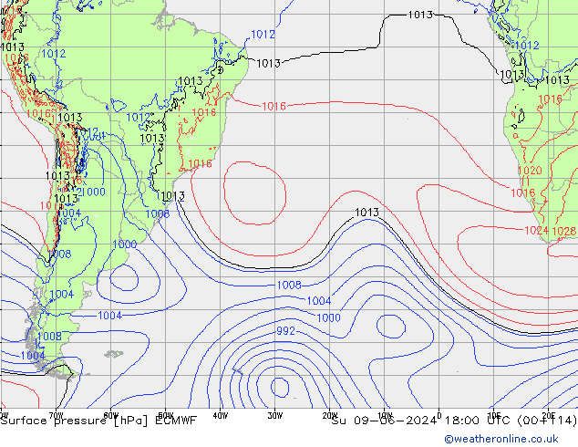 Luchtdruk (Grond) ECMWF zo 09.06.2024 18 UTC