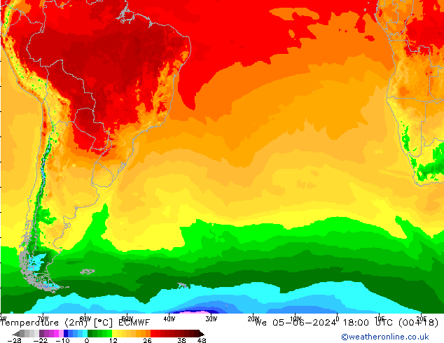 Temperature (2m) ECMWF St 05.06.2024 18 UTC