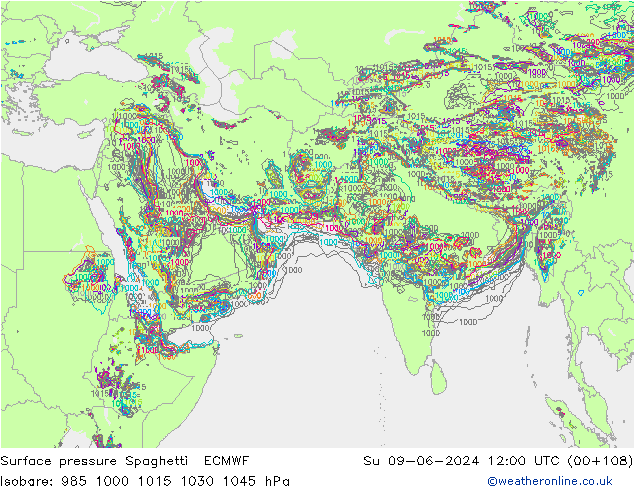 приземное давление Spaghetti ECMWF Вс 09.06.2024 12 UTC