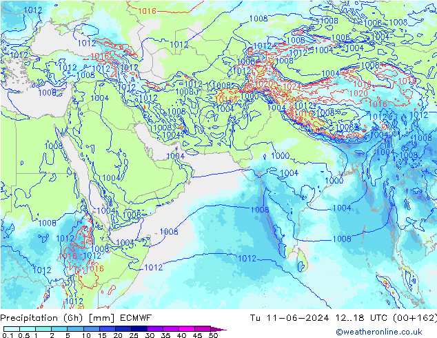 Precipitation (6h) ECMWF Út 11.06.2024 18 UTC