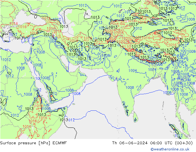 Presión superficial ECMWF jue 06.06.2024 06 UTC