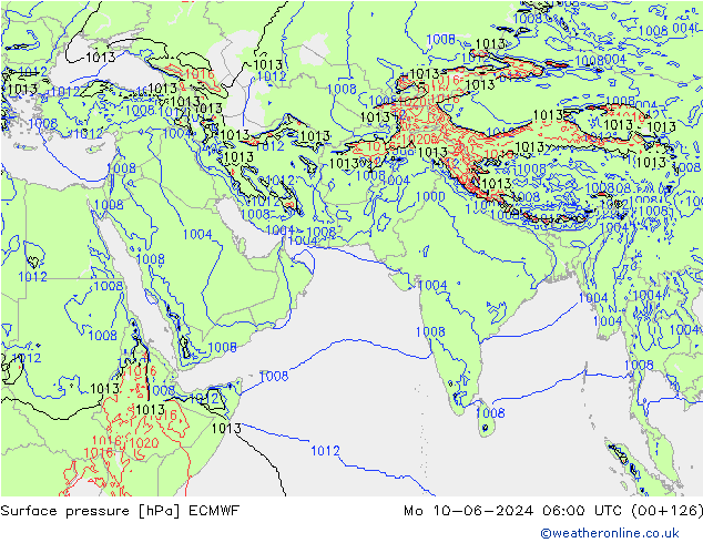 Luchtdruk (Grond) ECMWF ma 10.06.2024 06 UTC