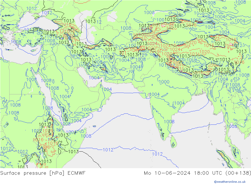 Luchtdruk (Grond) ECMWF ma 10.06.2024 18 UTC